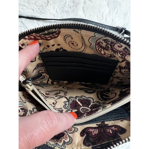 Vtg 90s Y2K Brighton Black Leather Crocodile Embossed Shoulder Bag Wallet Pocket - Picture 5 of 13